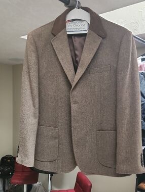 Paul Jones Men's Brown Herringbone Blazer - Classic Tailored Sport Jacket